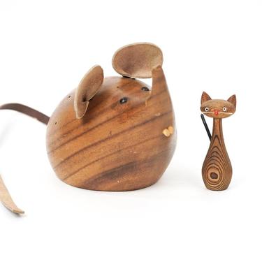 Cat and Mouse Wood Figurines