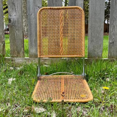 Vintage Wicker Beach Chair, Rattan Folding Portable and Adjustable Backrest Chair, Boho Camping Glamping Seating 