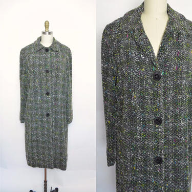 Vintage 1950s Women's Coat 50s Flecked Pink and Green Overcoat Size Medium Large 
