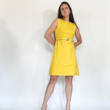 1960s dress vintage 60s yellow linen empire waist shift dress w32 