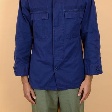 Vintage Navy Blue Military Surplus Long Sleeve Button Down Outdoors Shirt Jacket Large Oversize 
