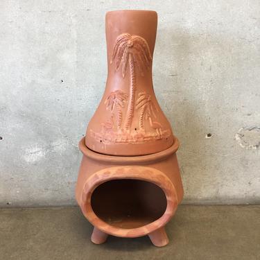Mexican Terracotta Chimney with Palm Tree Design