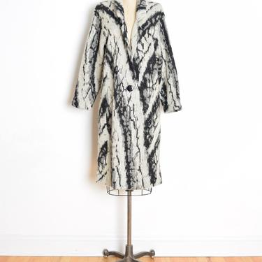 vintage 80s sweater coat wool blend black gray birch tree duster jacket cardigan chunky yarn 