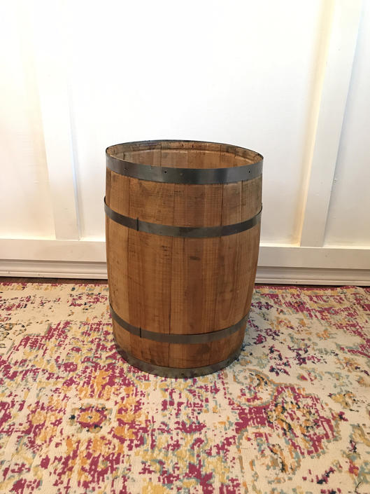 Wooden Barrel Indoor Trash Can Prop, Small Wooden Barrel Trash Can