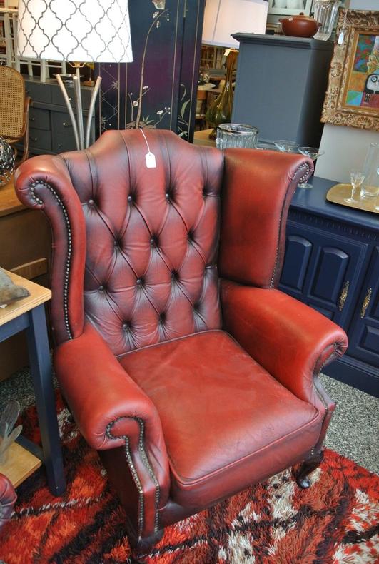 Leather wingback armchairs. Two available. $295/each