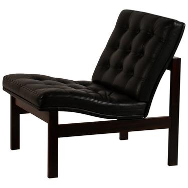 Impeccable Black Leather Slipper Chair by Ole Gjerløv-Knudsen for France &amp; Søn