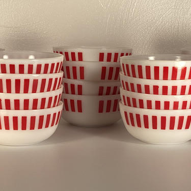 Hazel Atlas Red Stripe Milk Glass Bowl (20 available) 