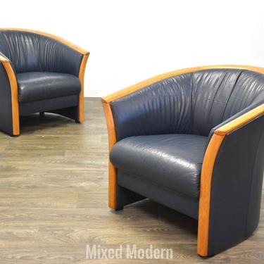 Blue Leather Lounge Chairs by Ekornes- a Pair 