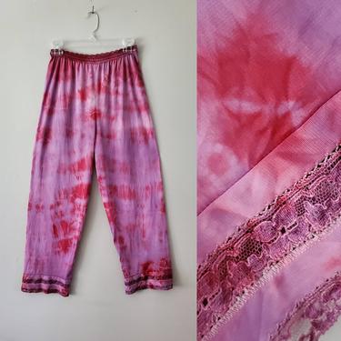 1970's Sans Souci Pajama Bottoms - Hand Tie Dyed - 70s Sleepwear 70's Women's Vintage Size Small 
