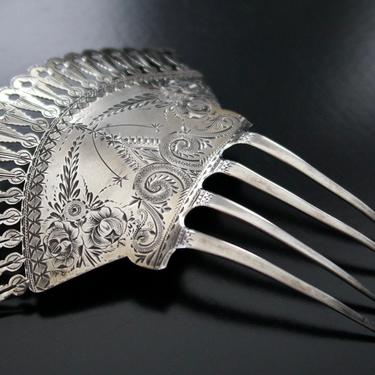 Albert Coles & Co. Sterling Silver Hair Comb, Victorian Aesthetic Silver Hair Comb, Antique Comb, Bridal Comb, Hair Jewelry, Hair Decoration 