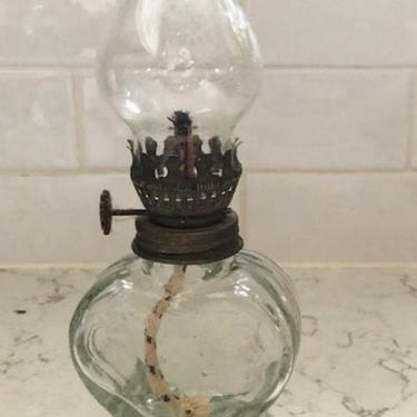 Vintage Clear Heart Shaped Base Oil Table Lamp With Shade, Oil Lamp Collectable Glass by LeChalet