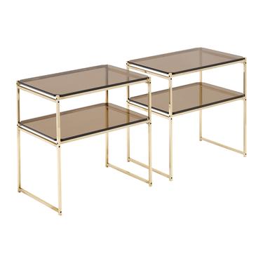 Brass and Smoked Glass Console Tables