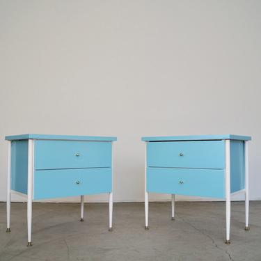 Pair of Mid-century Modern Metal &amp; Wood Refinished in Teal and White - Awesome California Modern Design! 