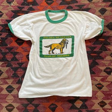 1968 golden retriever green ringer graphic tshirt, single stitch 