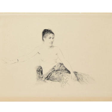 GIUSEPPE DE NITTIS Impressionist Etching Nude Femme Assise Sur un Canapé, 1913 