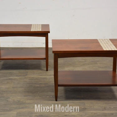 Walnut &amp; Tile End Tables by Lane- A Pair 