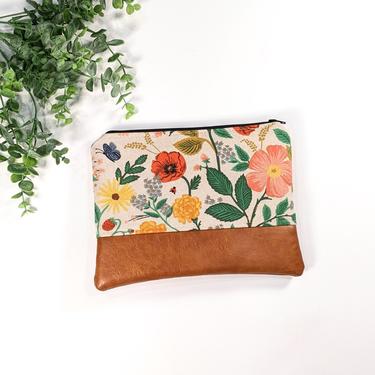 Rifle Paper Makeup Bag: Natural Poppy Fields/ Travel Pouch/ Vegan Leather 