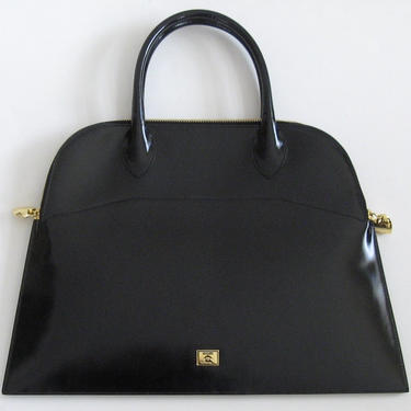 Vintage MOSCHINO Womens' Black Leather Brief Case Portfolio Bag, Handle Bag Heart Charm Zipper Pulls, Italian Designer Purse Italian Bag 