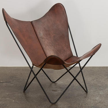 Whiskey Leather Knoll Butterfly Chair 