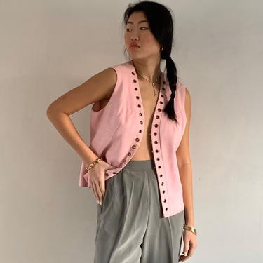 70s linen vest / vintage petal pink woven linen vest with lace front brass grommets vest waistcoat | M L 