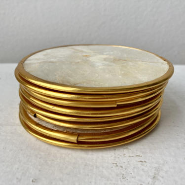 Capiz Shell Coasters With Gold Trim 
