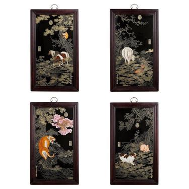 Set of Four Qing Style Painted Porcelain Panels by ErinLaneEstate