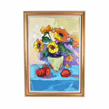 Yvonne Mora Bold Colorful Floral Still Life Painting Peruvian Artist 
