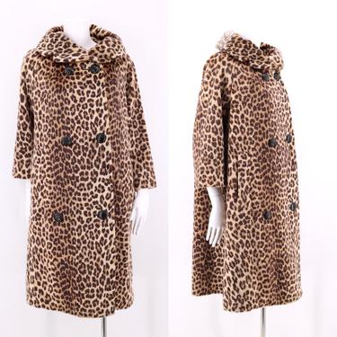 50s vintage SOMALI leopard print faux fur coat L  / vintage pin up cheetah plush fur flared A line coat 1960s 50s size L 