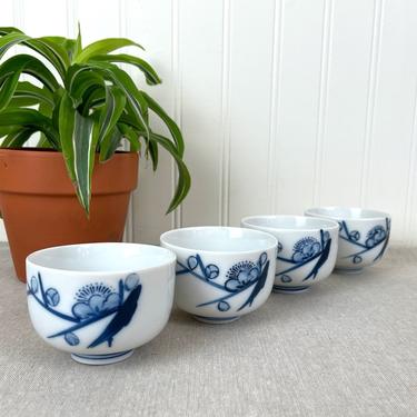 Otigari blue and white cherry blossom tea cups - set of 4 - 1970s vintage 