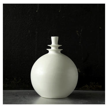 SHIPS NOW- one ceramic round flanged bottle vase in matte white by Sara Paloma Pottery 