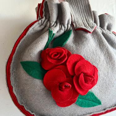 1940s Handmade Handbag Wool Felt Roses Vintage 