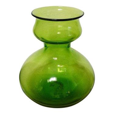 Mid-Century Bischoff Olive Green Vase Bottle Vintage Art Glass Tulip Top 