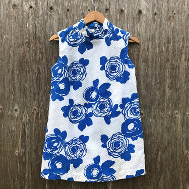 1960s Blue Rose Mini Dress- size M 