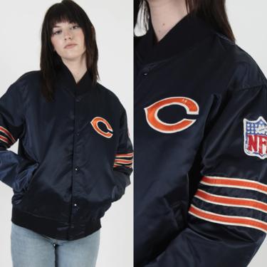 Chicago Bears Starter Jacket Vintage 80s Bears Pro Line Starter Pockets NFL Football Navy Satin Bomber Mike Ditka Jacket M 