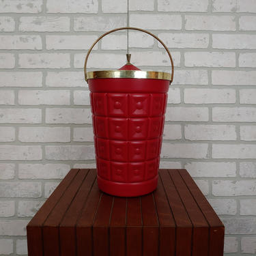Lustro Ware Red and Gold Ice Bucket 