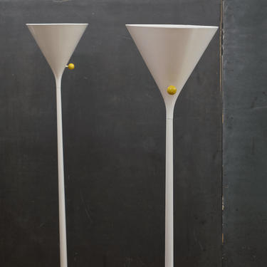 Vintage 50s Mid-Century Nessen Studios Bronx New York White Floor Lamp Torchiers Pair 