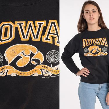 Iowa Hawkeyes Sweatshirt University Sweatshirt 80s Football Sweatshirt Graphic College Sweater Black Vintage Small S 