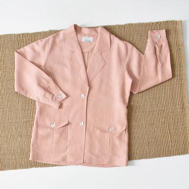 vintage pink silk jacket, lightweight blush blazer, size L 