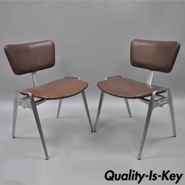 Pair Vtg Cast Aluminium Stacking Side Chairs by Crucible Mid Century Modern C