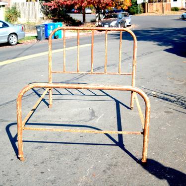 Antique Hollow Tube Iron Full Bed w/ Original Headboard, Footboard and Cast Iron Rails ~ 77&amp;quot; long * 53&amp;quot; wide ~ Chippy ~ Solid Constriction 