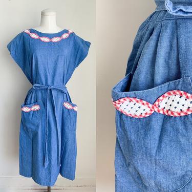Vintage 1950s Swirl Blue Wrap Dress / M 