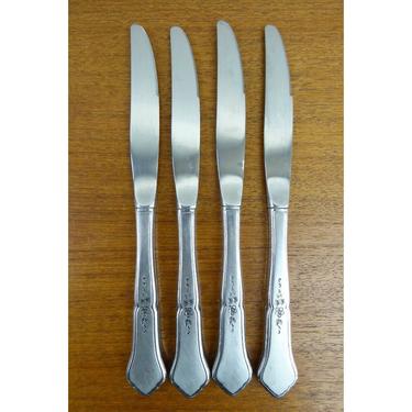 Oneida Ashmore - (4) Dinner Knives - Burnished Stainless - 1990 - BEAUTIFUL 