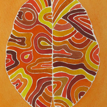 Groovy Autumn Brain -  original watercolor painting - neuroscience art 