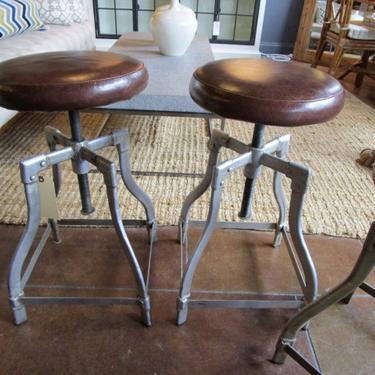 SET OF FOUR INDUSTRIAL LEATHER SWIVEL BAR STOOLS PRICED SEPARATELY
