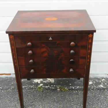 Victorian Flame Mahogany Inlay Sewing Table Side End Table Nightstand 1316