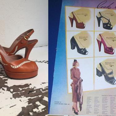 Grace Would Look Lovelier in a Pair of New Heels - Vintage 1940s Pumpkin Rust Leather Slingback Platform Heels - 8S 