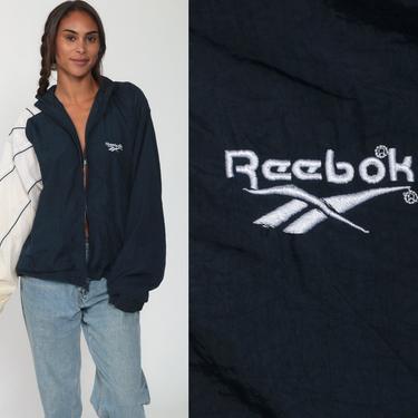 Reebok Jacket 90s Windbreaker Jacket Shell Jacket Streetwear Warm Up Sports Vintage 80s Color Block Blue White Sportswear Medium Large 