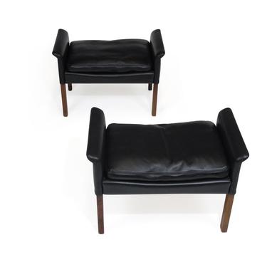Hans Olsen Rosewood and Black Leather Ottomans - A Pair