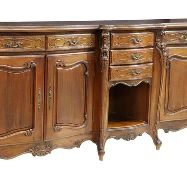 Sideboard, Server, Long, French Louis XV Style, Walnut, 112.5"L, Vintage, 1900's