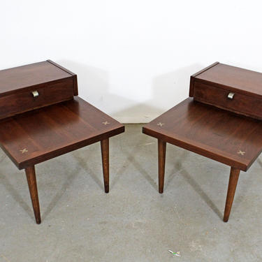 Vintage Mid-Century Modern End Tables by Merton L. Gershun for American of Martinsville PAIR of Two-Tier Side Tables 